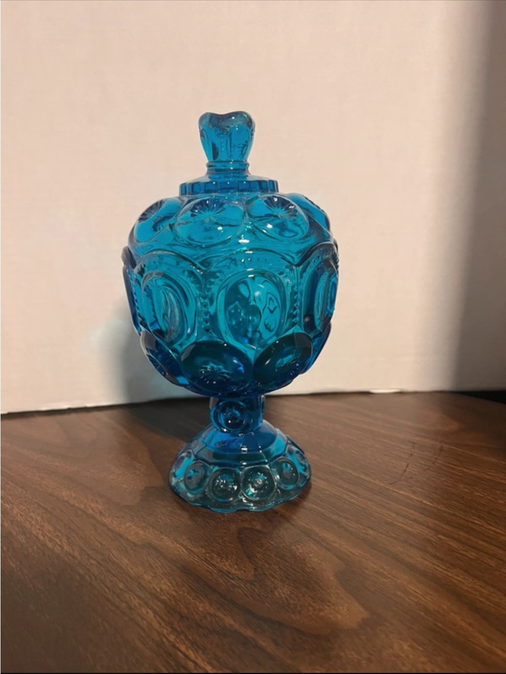 Moon and stars -Blue Glass Covered Candy Dish -